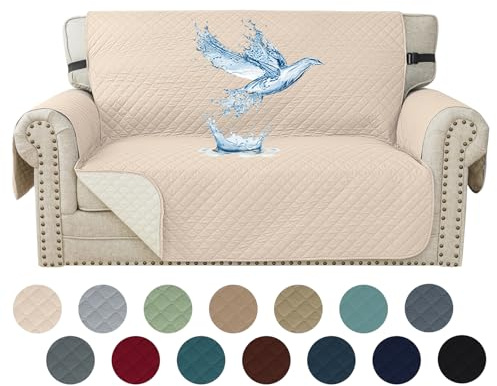 YSTELLAA Sofföverdrag 100% Vattentätt 2-Sits, Tjockt Sofföverdrag Med Armstöd Vattentätt, Quiltat Soffskydd Med Sidofickor, Halkfri Sofföverkast Reptåligt För Husdjur Hundar Katter, Beige