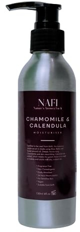 NAFI djupt fuktgivande kamomill och hudnärande ringblomma fuktkräm 150 ml med sheasmör och mandelmjölk, produkt från Storbritannien