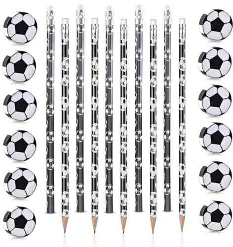 JOYSKY 14 Stück Fußball Bleistifte+10 Stück Fußball Radiergummi Süße Neuheit Fußball Partytütenfüller Bleistifte mit Radiergummi Kinder Fußball Mitgebsel Bleistifte Mitgebsel Fußball Kindergeburtstag