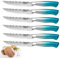 SCOLE Steakmesser Set 6-teilig, Küchenmesser set aus Deutscher Carbon Edelstahl, Scharfe Gezahnte Pizzamesser Grillmesser mit Ergonomischem Griff, mit Premium-Geschenkbox, Blau