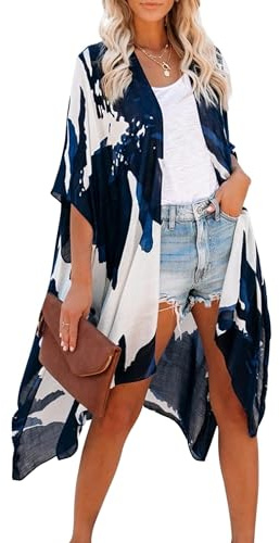 Breezy Lane Blommig kimono för kvinnor, cardigan, bikini, strand, täckande, lediga, badkläder för semester, one size