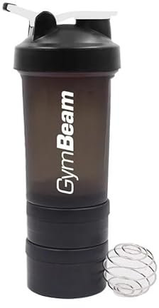 GymBeam Shaker Multi-Storage 450ml, Shaker per Proteine con 2 Scomparti per Capsule e Integratori, Shaker da Palestra con Coperchio a Vite e Frustino a Sfera, Senza BPA e DEHP