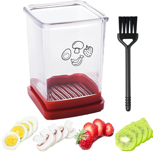 HOIRIX Cup Slicer Fruit,Clear Body Fruit Slicer with Push Plate - Versatile Egg, Banana,Soft Fruits,Strawberry Slicer,Kitchen Gadgets (Red, 1 Pack)