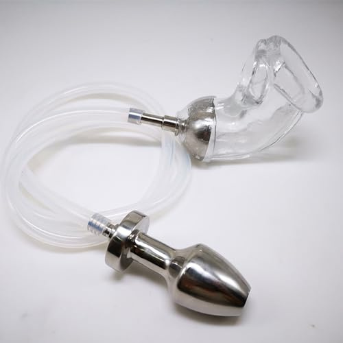 TangQian Entonnoir d'urinoir en Silicone, Bouchon Anal Creux en Acier Inoxydable, Plug Anal, Lavement, Douche anale, Poignets de pénis avec Manchon, Jouets sexuels de Bondage BDSM for Hommes