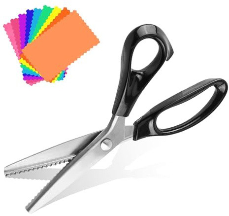 Zickzackschere, Edelstahlklingen, dreieckiger und runder Schnitt, Zahnabstand 3/4/5/7 mm, Zickzackschere, für Stoffe und Dekoration, Länge 23 cm