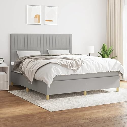 CKioict Palettenbett Modernes Bettgestell Jugendbett Boxspringbett mit Matratze Hellgrau 180x200 cm StoffGeeignet für Arbeitszimmer, Wohnzimmer, Hotel