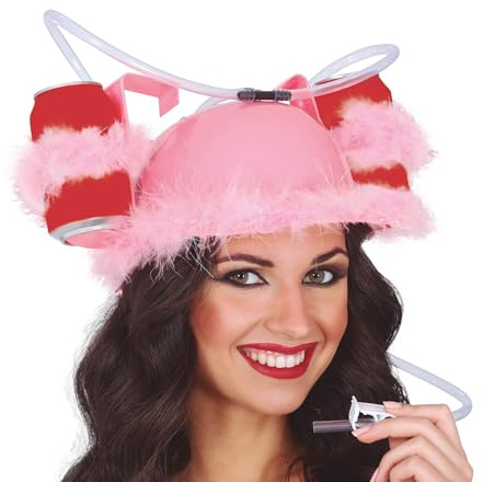 FIESTAS GUIRCA | Casque Boissons avec Plumes (Taille Unique) - Accessoire de Fête pour Adultes - Idéal pour Célébrations de Bière et Boissons - Parfait pour Carnaval et Halloween - Rose