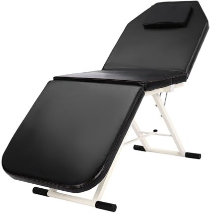 PurpleMinder 3 Zonen Klappbar Massageliege, SPA Mobile Kosmetische Massageliege Kosmetikliege Massagebett PU-Werkstoff 182 * 60cm für Kleine Räume, Tragbar, Weiblich (Schwarz)