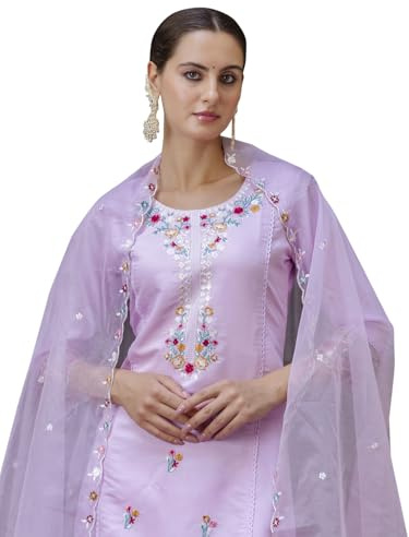 VredeVogel Kurta byxset för kvinnor med Dupatta | viskos romerskt siden broderad kurta set för kvinnor, lavendel, XL