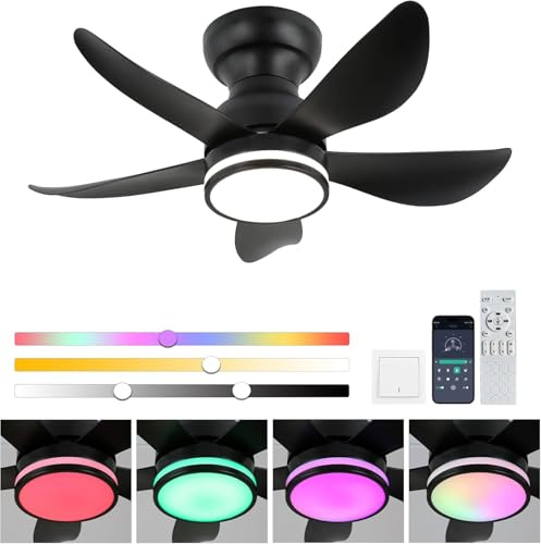 30 Deckenventilator Mit Beleuchtung RGB Dimmbare Deckenleuchte Mit Fernbedienung Und APP 6 Geschwindigkeiten Lampe Mit Ventilator Timer Schwarze Deckenventilatoren Schlafzimmer Wohnzimmer Licht