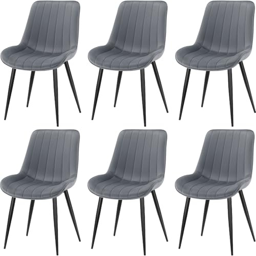 FRUOGO Esszimmerstühle 6er Set,Samt Polesterstuhl,Robuste Metallbeine,Modernes Streifendesign für Esszimmer,Wohnzimmer,Küche,Lounge,Dunkelgrau