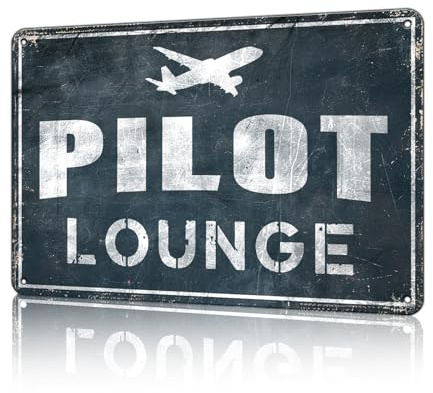 macago Pilot Lounge Vintage Blechschild Luftfahrt Flugzeug oder Flugzeug Hangar Metallschild Rustikales Straßenschild oder Tür Namensschild Schild für Bauernhaus Garage Wanddekoration Blechschild 20,3