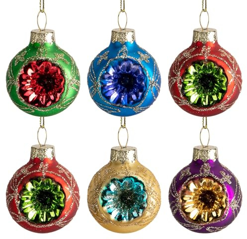 6 Pcs 1.6'' Christmas Reflector Ball Ornament, Hanging Glass Ball Decor
