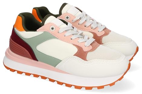 87664 Zapatillas Planas Deportivas de Mujer Casual, Puntera Redonda y Cierre de Cordoneras, Ideales para el Dia a Dia. Rojo Talla 38