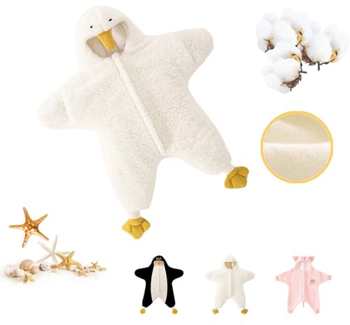 HEVOY Baby Starfish Onesie, Newborn Thick Imitation Fleece Wearable Sleeping Bag, Cute Animals Warm Swaddle Sack for Boy Girl, Soft Infant Hooded Wearable Blanket (Goose Cotton Lining,0-6 Months)