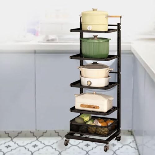 ErZhuiZi Saucepan Storage Cupboard Microwave Stand Countertop with Wheels Pan Lid Holder Cupboard Door Kitchen Storage Rack with Drawers,Black-5 * 4boards*1basket