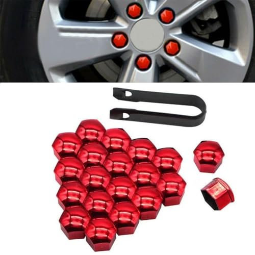 XYHHQ 20 Stücke Auto Radschraubenkappen für Mercedes Benz V Class Vito Metris Viano W447 W639, Staubdicht Sechskant Reifenmutterabdeckungen Abdeckung Außen Dekoration,19mm-Red
