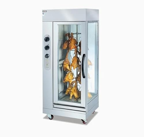 Romux® Asador de Pollos a Gas Butano Vertical para 12 Pollos de 55x67 cm en Acero Inoxidable con 1 Espada | Temperatura max 300°C - 7500W | Asador Profesional para Bares y Restaurantes