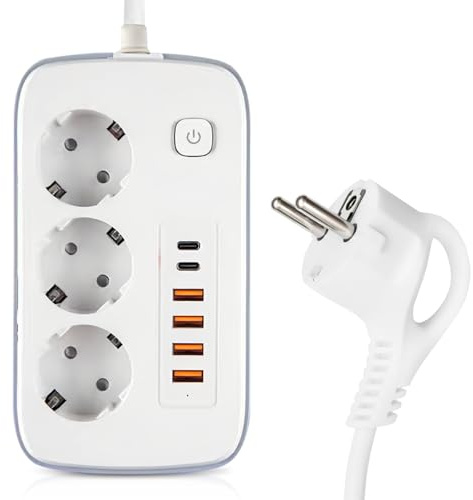 GOEDCH Strömkontakt med USB C: 2 m USB C-uttag med strömbrytare, 3 uttag med 2 USB C-portar och 4 USB-portar, grenuttag, uttagsadapter för kontor, resor, kök (PD 20 W)