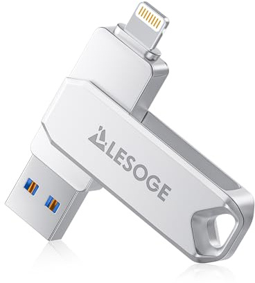 LESOGE 128GB USB 3.0 Flash Drive for iPhone, iPad, Android & PC/Mac - MFi Certified, Touch ID/Passcode Encrypted, One-Click Backup