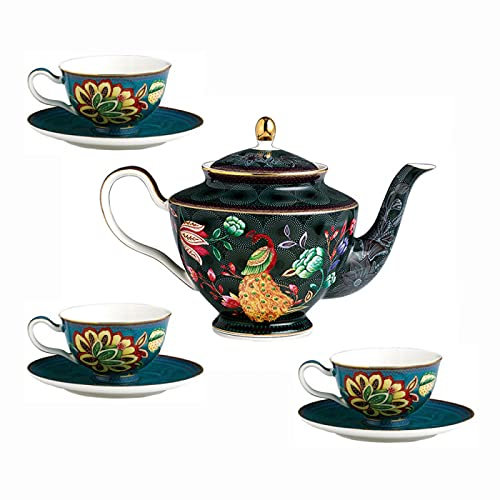 BODHIS Juegos de té con Tetera, Juegos de té de Porcelana, Juego de té para Adultos, Taza de té y platillo, Juego de Tazas de café Vintage para el té de la Tarde.