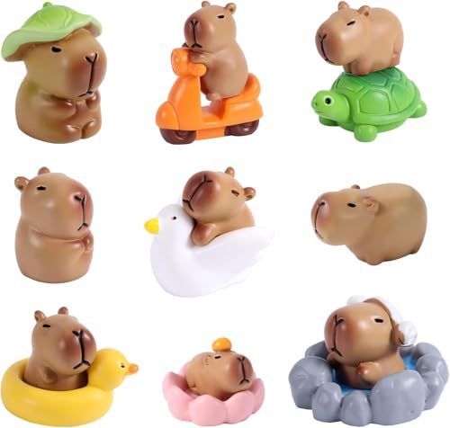 Tinoaly 13pcs Mini Figurines Capybara en Résine, Jouets d'animaux Collectionner pour Décoration Tableau Bord Voiture Miniatures Jardin Féerique Ornements Bureau Domicile Cadeau pour Étudiants Adultes