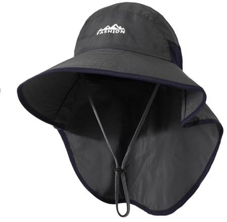 TAGVO Solhatt män kvinnor med nackskydd, UPF 50+ brett brätte solskydd mössa vandring utomhushatt vikbar safari andas justerbar