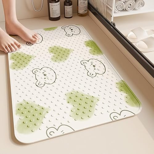 Alfombra Ducha 60X90Cm Oso Verde Alfombrilla De Baño Antideslizante Rectangular,Tapete Grande De PVC con Ventosas, Ideal para Ancianos, Adultos, Infantil Y Niños