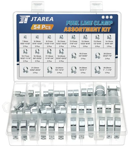 JTAREA 18Größen Mini Schlauchschellen 7-28MM Verstellbar Kraftstoffeinspritzung Gelenkbolzenschelle Benzinrohrschellen Sortiment Set für Kraftstoffleitungs Auspuffrohr Benzinrohr (Packung mit 54Stück)