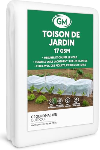 GroundMaster Toison non-tissée de jardin perméable à l'eau 1 x 20 m/17 g/m² – Protection contre le gel pour plate-bande surélevée et plantes – Filet de protection des plantes respirant et résistant