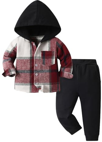 Set da salotto per bambine 2 pezzi abiti autunnali con cappuccio con cappuccio tute per bambini allenamento grafico da viaggio set tuta tuta casual sportiva plaid a maniche lunghe set, Rosso, 18-2