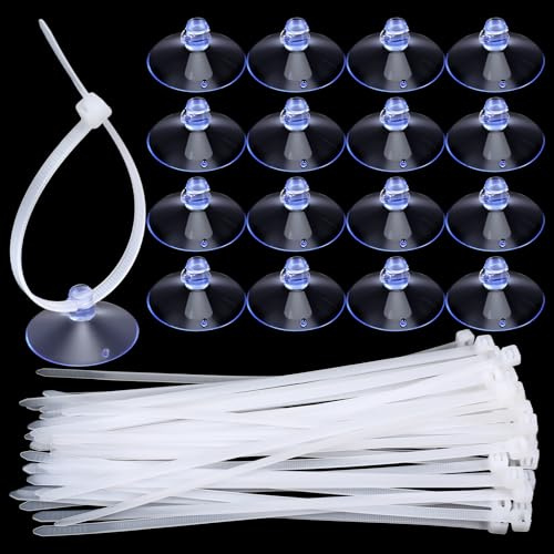 50 Pcs Aquarium Suction Cups with 50 Pcs Zip Ties Fish Tank Decoration Tools for Plants Planter Binding Moss Shrimp Nest Utility Rubber Sucker Pad Without Hooks for Home Kitchen Hanging Organization