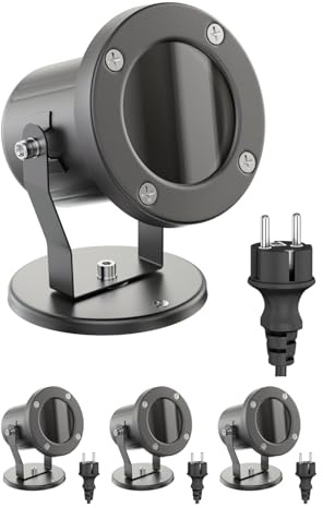 ledscom.de 4 trädgårdsstrålkastare MIBU för utomhusbruk, IP55, stickpropp, antracit, 1x GU10 max. 15W