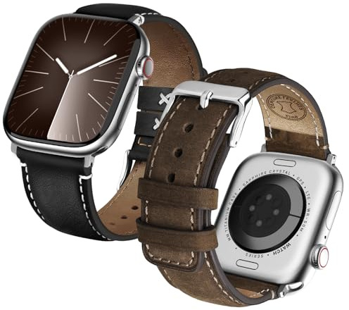 Fullmosa Läderarmband kompatibelt med Watch armband 42 (serie 41 mm, 40 mm, 38 mm, ersättnings-iWatch-band för Watch SE/Serie 11/10 9 8 7 6 5 4 3 2 1, 42mm(S10/11) 41mm 40mm 38mm, Rostfritt stål, Ej