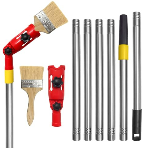 Ftrule Mehrwinkel Pinsel Verlängerung, 1.7M Multi Angle Paint Brush Extende, Einziehbare Farbroller Verlängerungsstange, Pinselverlängerung mit Bürste, für Wände Decken Ecken
