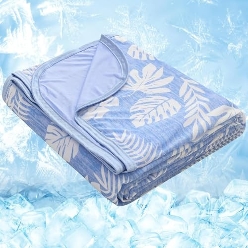 RUMBALUXY Kühldecke 130 x 180 cm Sommerdecke Q-Max >0,45 –Ultra-Weich & Hautfreundlich Atmungsaktive für Hitzewallungen, Leicht Decke für Bett, Couch & Reisen, Blau Tropisch