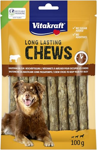 Vitakraft Long Lasting Chews, Munchy Sticks, Hundekauknochen, Kauknoten aus Rinderhaut, zur intensiven Beschäftigung (1x 100g)
