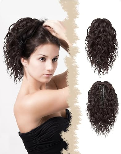 SanKristo Extension de cheveux en queue de cheval avec cordon, 30 cm courte Pince à clip naturelle Layered bouclée ondulée synthétique Bouclés Ponytail perruque postiche Rajout pour femmes, Brun