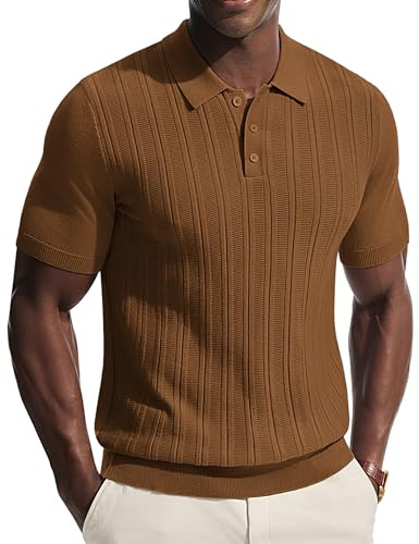 PJ PAUL JONES Camisas Polo para Hombres Reino Unido de Manga Corta con Botones de Punto Polo Casual Camiseta, marrón, XL