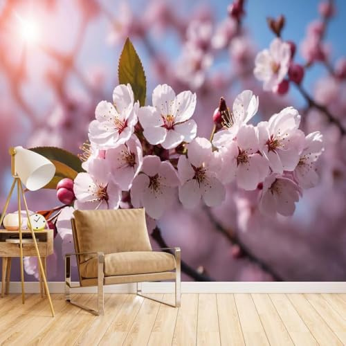 Fotomurale Fiore di Pesco Rosa Carta da Parati Primavera 3D Fotomurali In Tessuto Non Tessuto 300x210 Decorazione Parete Camere da Letto Soggiorno Pareti Murale Poster Giganti a-9788
