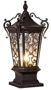 ALSJC Pillar Light Outdoor Wired Post Lamp, IP65 Waterproof Aluminum Column Light with Glass Lampshade, E27 Socket Pier Mounted Base Mount Light for Garden, Porch, Villa Pathway(Medium)