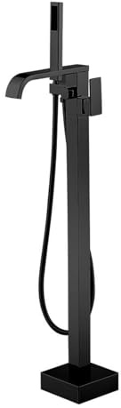 Grifo de Pie para Bañera Exenta Latón Grifo Bañera de Pie Cascada Agua Fría y Caliente-Negro