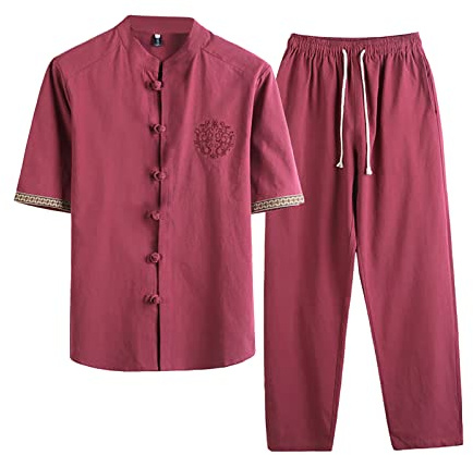NNGOTD Men's Chinese Traditional Martial Arts Suit Kung Fu Tai Chi Classic Tangzhuang Short Sleeve Shirt Trousers Training Uniform Tracksuit