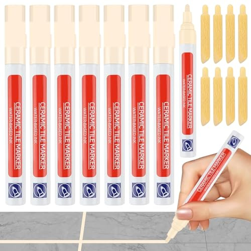 Pyralidsg 8 Piezas Rotulador Juntas Azulejos Beige, Rotulador de Lechada de Impermeable, Blanqueador de Junta de Secado Rápido, Lápiz para Restaurar Azulejos y Paredes de Baños y Cocinas