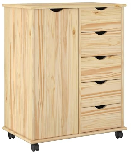 vidaXL Rullande skåp 63,5 x 39 x 79 cm Massiv furu Brun