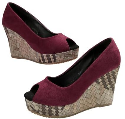 XHZPF Scarpe singole con tacco alto con tacco alto con tacco a cuneo bocca per donne in autunno, nuova scarpa singola poco profonda(rosso,42)