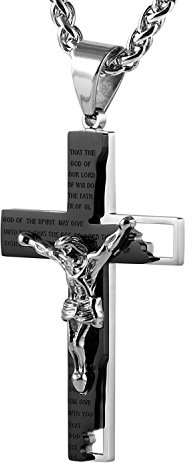 HZMAN Edelstahl Kreuz Kette für Herren Vaterunser Bibel Verse Jesus Kruzifix Kreuz Halskette Anhänger Schmuck Geschenk