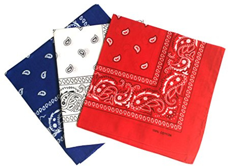combocube 12 Pack Multi-Purpose Cotton Paisley Cowboy Bandanas Headband for Men and Women,Blue&White&Red
