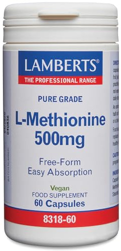 Lamberts L-Metionina 500 mg | Aminoácido Esencial | Forma Libre | Alta Absorción | 60 Cápsulas | Calidad Farmacéutica GMP