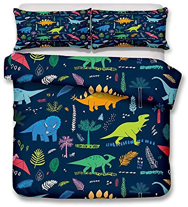 Parure de lit avec Housse de Couette 3D Dinosaure Animal Hommes Jeunes Garçons Enfants Simple/Double/King Housse de Couette et Taies d'oreiller (Style 5#, 140x200cm)